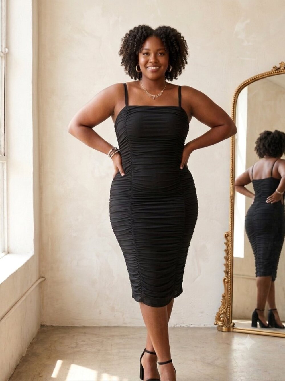 Torrid Plus Size Black Ruched Mesh Sheer Cami Midi Dress LBD Date Night Size 3